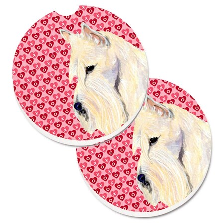 Carolines Treasures Scottish Terrier Hearts Love Valentines Day Portrait Cup Holder Car Coasters, 2PK SS4530CARC